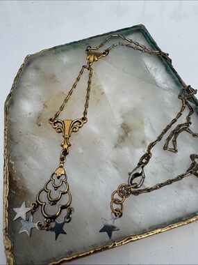 Vintage-Inspired Gold Drop Necklace with Star Charms
